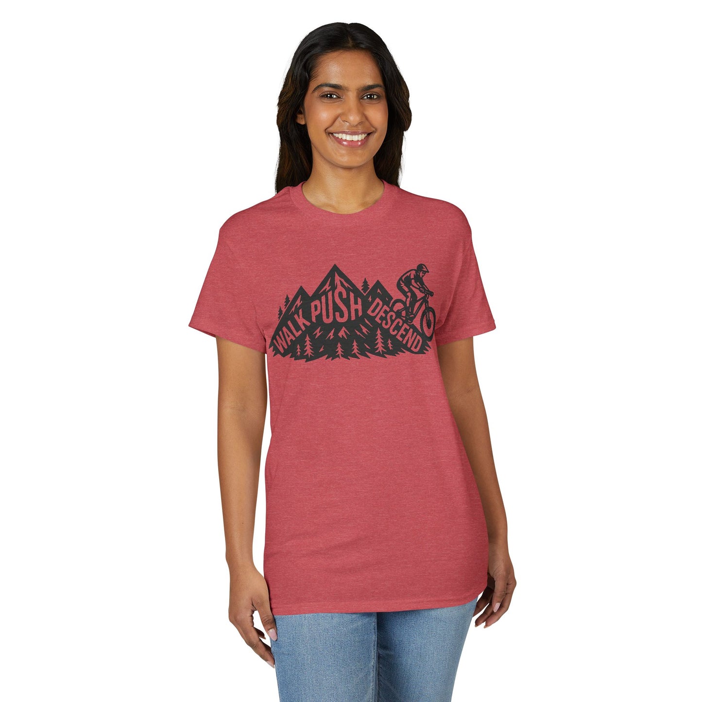 Mountain Biking T-Shirt — "Walk Push Descend" Adventure Bike Tee